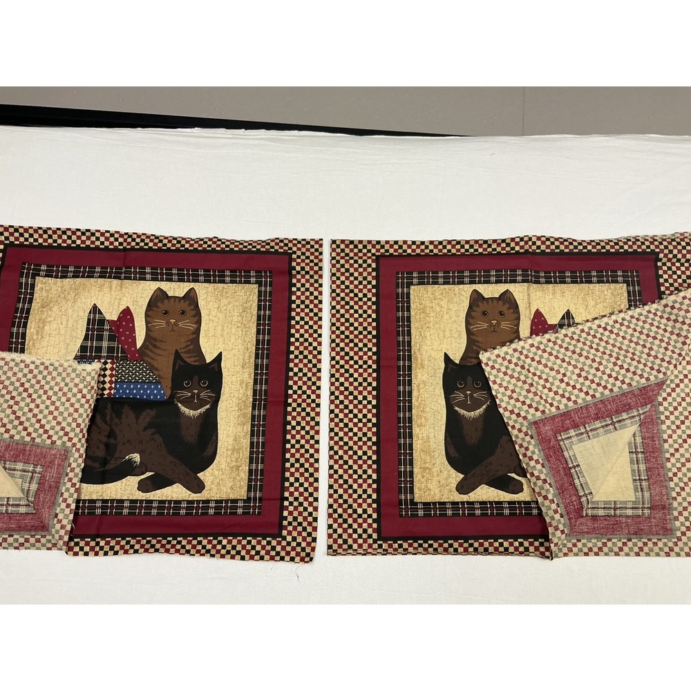 VTG Fabric Folk Art Americana Pillow Cats Primitive 17.5" x 44" Lot of 2 READ